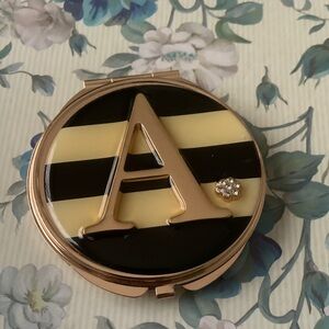 Striped Compact Mirror with Gold Letter A